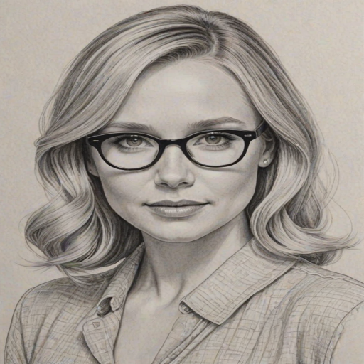 Lovely Kristen Bell, pencil sketch, portrait of Enchanting woman 1955s in glasses, hair style beatnik, outline, clear lines, fine lines, 8k