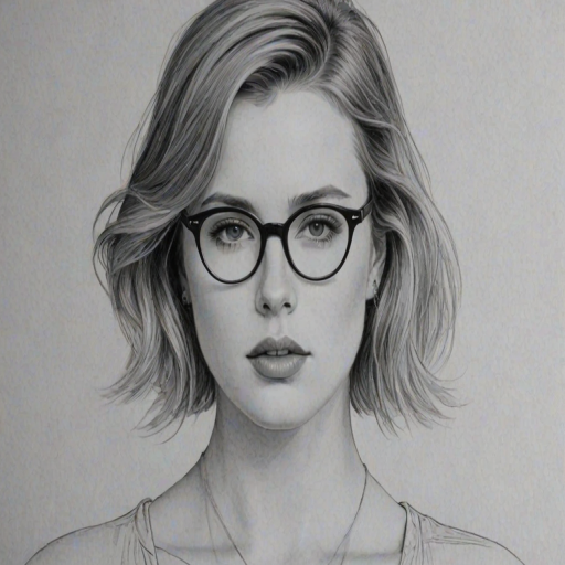 Comely Ireland Baldwin, pencil sketch, portrait of Sublime woman 1925s in glasses, hair style beatnik, outline, clear lines, fine lines, 8k