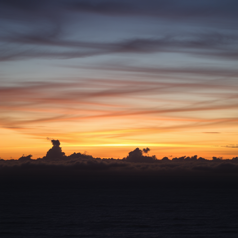 Evening by the sea, multilayer clouds, beautiful scene