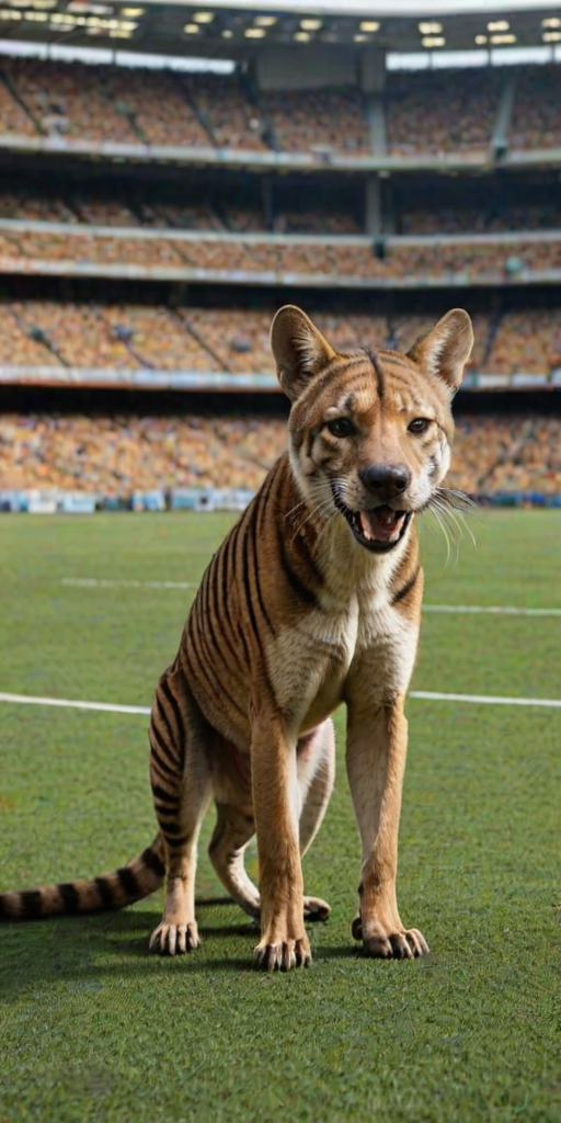 Thylacine in a football stadium