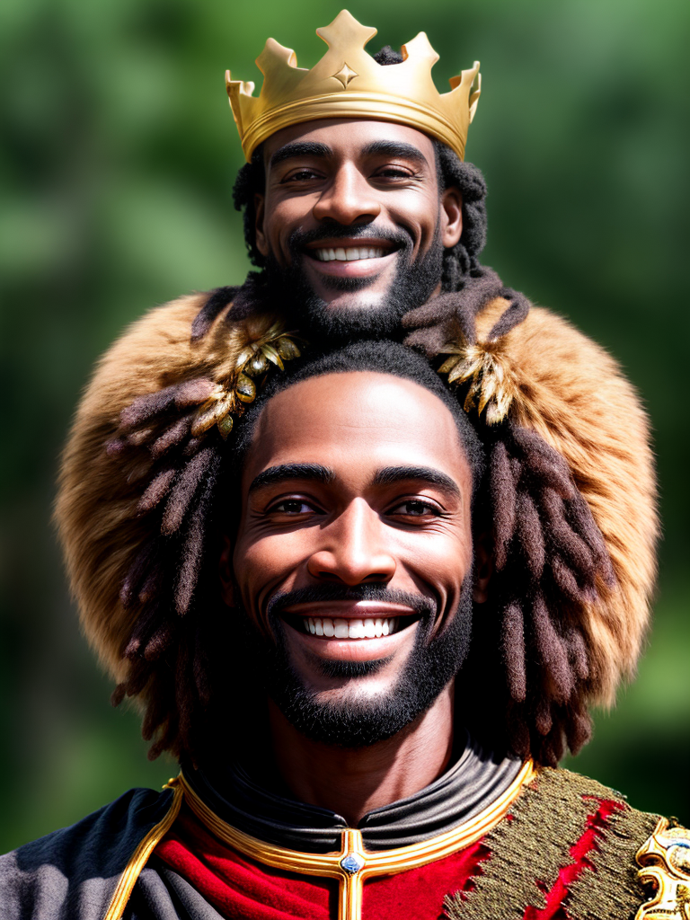 A realistic photo of a beautiful king a warm and pleasant smile