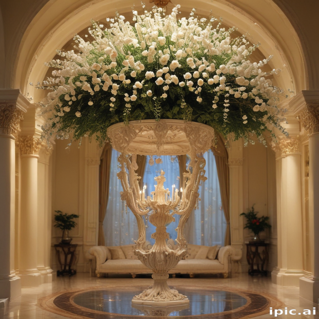 Elegant Floral Arrangement in a Luxurious Grand Hall with Classic Decor