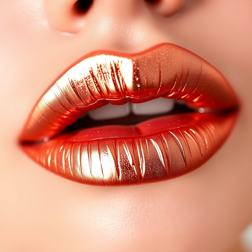 Metallic rose gold lips with a foiled effect, named "Gilded Petals," offering intense pigmentation and a mirror-like reflective surface