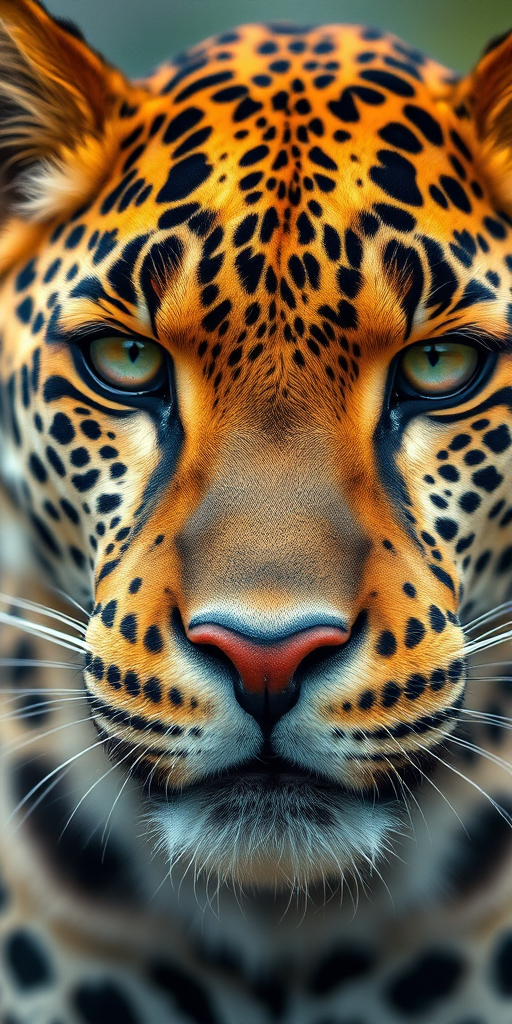 Create a high-resolution artistic rendering of a leopard's face, using a Canon EOS 5D Mark IV camera, 50mm lens, f/1.8, ISO 100, with a shallow depth of field and soft focus background to emphasize the intricate details of the fur and eyes, in a watercolor style with vibrant colors and subtle texture.