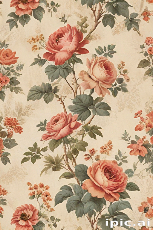 Elegant Floral Pattern Featuring Vibrant Roses and Delicate Green Leaves