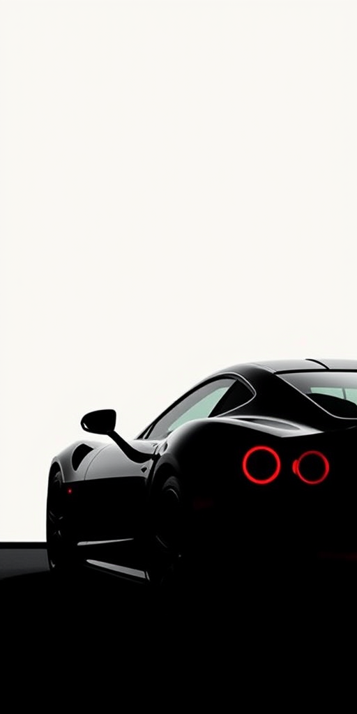 Create a high-resolution silhouette of a sports car with a clean, sleek design, using a Canon EOS R5 camera with a 50mm f/1.2 lens, aperture set to f/2.8, ISO 100, 1/200s shutter speed, taken from a side profile view against a minimalistic background for enhanced contrast and clarity.