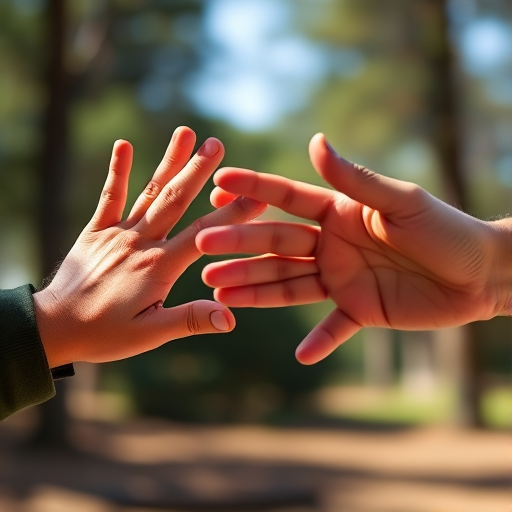 Create a high-resolution image of two hands about to high-five, using a Canon EOS 5D Mark IV, 50mm lens, f/2.8 aperture, ISO 100, shot in natural light with a focus on the hands to enhance detail and clarity.