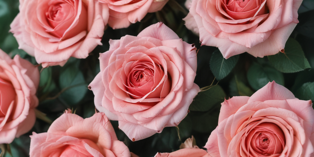 Beautiful Pink Roses in Full Bloom Surrounded by Lush Green Leaves