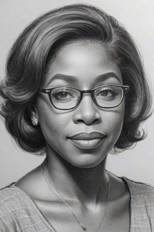 Lovely Dawnn Lewis, pencil sketch, portrait of Appealing woman 1951s in glasses, hair style beatnik, outline, clear lines, fine lines, 8k