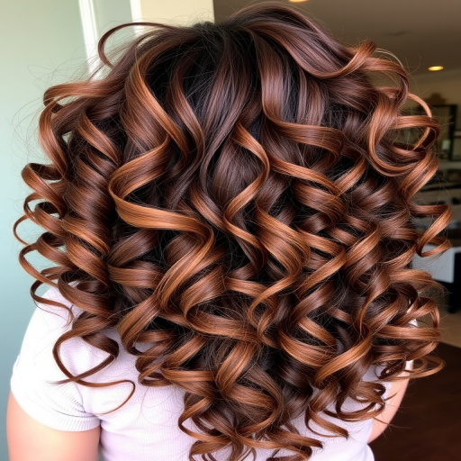 Luscious chocolate brown curls with caramel balayage highlights, styled in voluminous ringlets that frame the face and tumble down the back, embodying a romantic and whimsical charm known as Cocoa Cascade