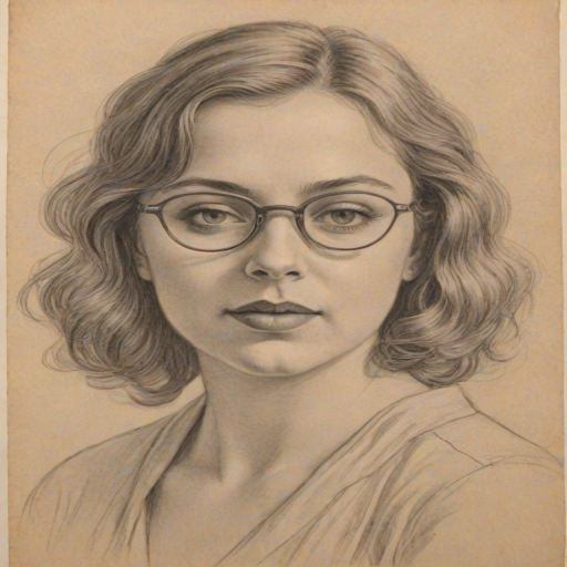 Superb Charlotte Church, pencil sketch, portrait of Comely woman 1927s in glasses, hair style beatnik, outline, clear lines, fine lines, 8k
