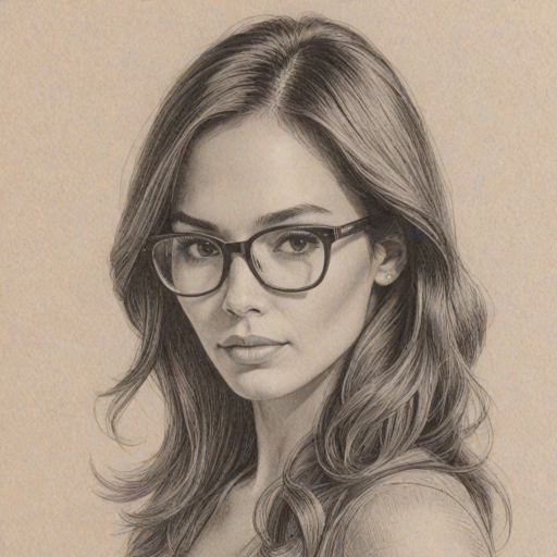 Charming Nadine Velazquez, pencil sketch, portrait of Alluring woman 1965s in glasses, hair style beatnik, outline, clear lines, fine lines, 8k