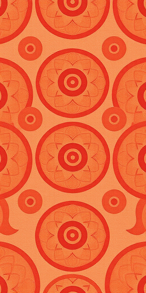 Create a seamless pattern featuring overlapping circular swirls in a warm color palette of browns and reds, captured with a Canon EOS R5 at f/8, ISO 100, 1/125 sec, 50mm lens, top-down view, minimalistic style.