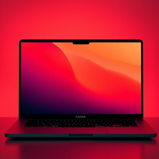 Create a soft gradient background with a blend of red and orange hues on a laptop screen, using a Canon EOS R5 camera, 50mm lens, f/1.8 aperture, ISO 100, captured from a front view with a slight tilt to enhance depth and detail in the colors.