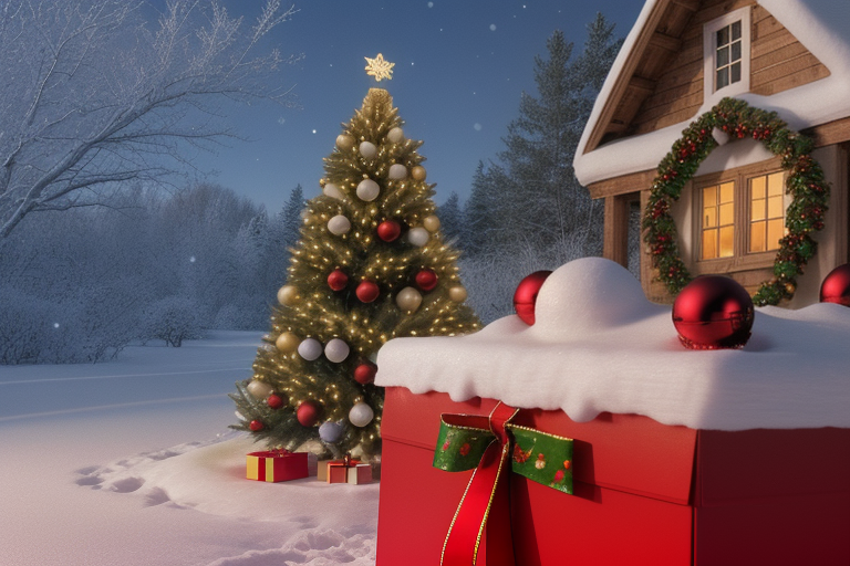 Cozy Winter Scene Featuring a Decorated Christmas Tree and Gifts