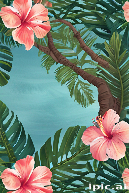 Vibrant Tropical Scene Featuring Pink Hibiscus Flowers and Lush Green ...