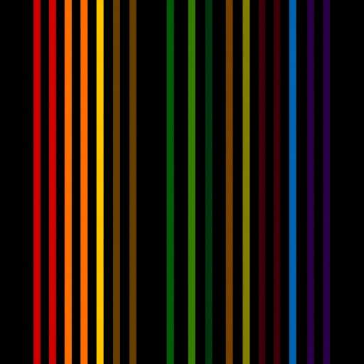 Create an abstract image of colorful vertical stripes in a gradient of red, orange, yellow, green, blue, and purple on a black background, using a DSLR camera with a focal length of 35mm, aperture set to f/8, ISO 100, and a soft-focus effect to enhance image quality.