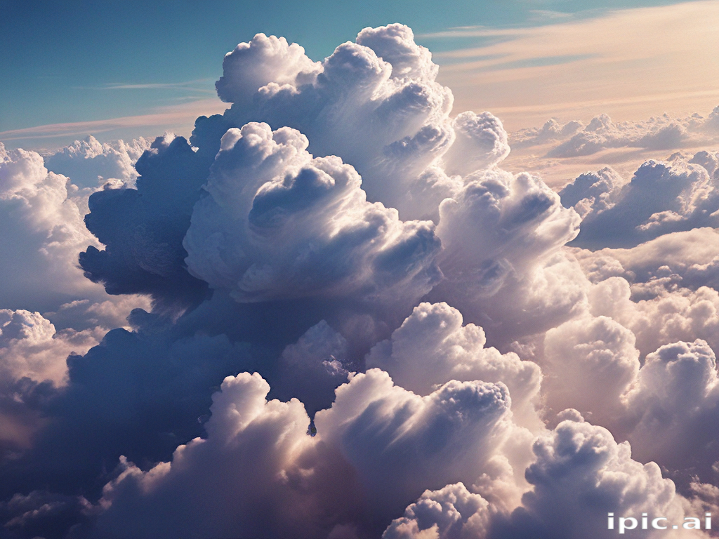 Majestic Pillows of Clouds Illuminated by the Soft Glow of Sunset.