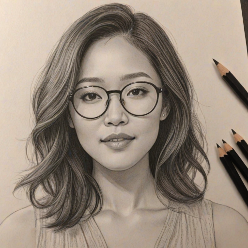 Lovely Constance Wu, pencil sketch, portrait of Stunning woman 1927s in glasses, hair style beatnik, outline, clear lines, fine lines, 8k