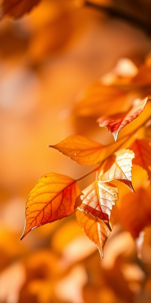 close-up of autumn leaves with warm colors, soft bokeh background, f/2.8 aperture, 50mm lens, ISO 100, natural light, DSLR camera, macro photography