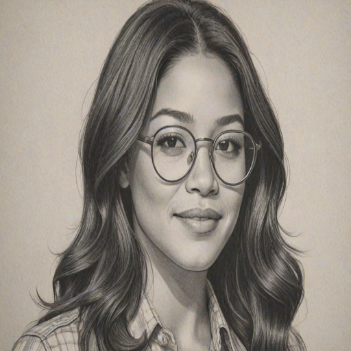 Ravishing Gina Rodriguez, pencil sketch, portrait of Pleasing woman 1970s in glasses, hair style beatnik, outline, clear lines, fine lines, 8k