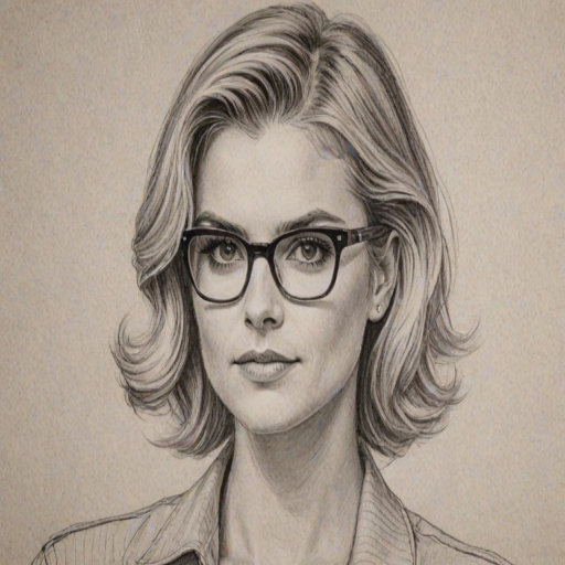 Captivating Eliza Coupe, pencil sketch, portrait of Sublime woman 1941s in glasses, hair style beatnik, outline, clear lines, fine lines, 8k