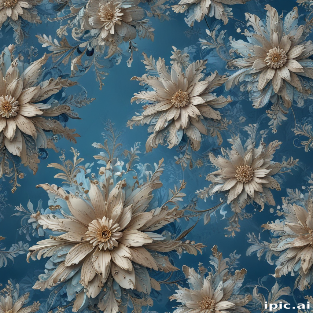 Elegant Floral Design with Intricate Patterns on a Deep Blue Background.