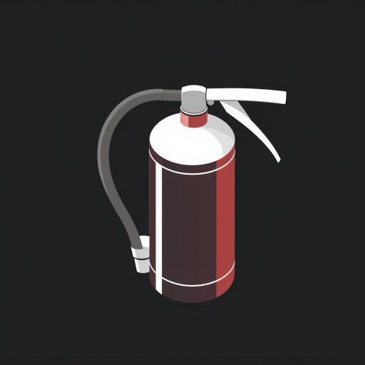 Create a high-resolution vector illustration of a fire extinguisher, in a flat design style, using a black background, focus on clean lines and simplicity, camera settings: f/4 aperture, ISO 100, 50mm lens, top-down view, digital art.
