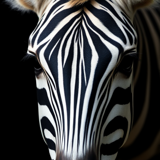 Generate a high-resolution close-up image of zebra stripes on a black background using a Canon EOS 5D Mark IV, f/8 aperture, 1/125 sec shutter speed, ISO 100, with a soft focus and vibrant colors.