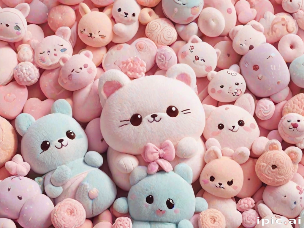 A Delightful Collection Of Cute Pastel Plush Toys And Sweet Treats 