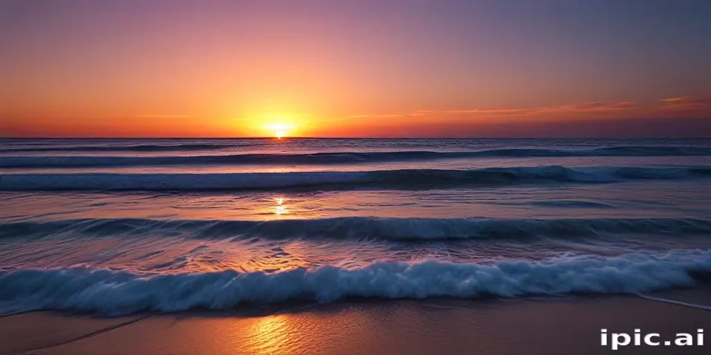 Serene Sunset Over Calm Ocean Waves Reflecting Warm Golden Light