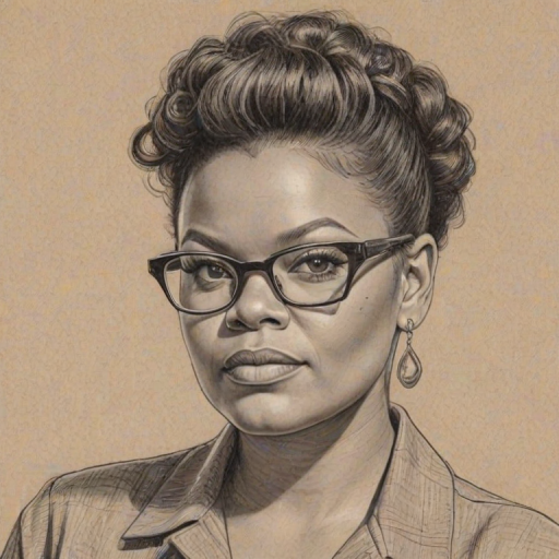 Appealing Yvette Nicole Brown, pencil sketch, portrait of Comely woman 1946s in glasses, hair style beatnik, outline, clear lines, fine lines, 8k