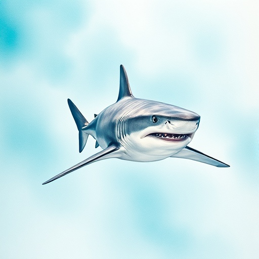Regenerate a watercolor illustration of a shark swimming beneath the water's surface with a calm and blended turquoise background, using a DSLR camera with a 50mm lens, f/2.8 aperture, ISO 200, and a slight overhead view for enhanced detail and clarity.