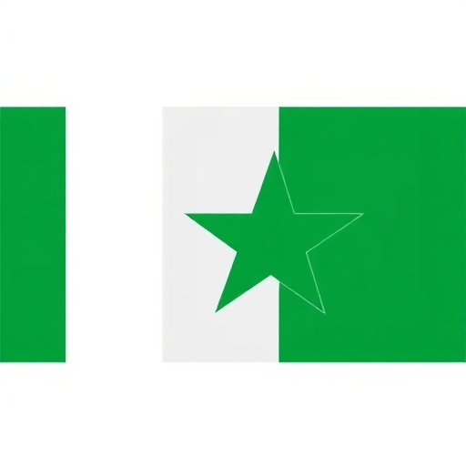 create an image of a flag design featuring a green background with a white vertical stripe on the left side, adorned with a large green star, captured with a DSLR camera at f/8 aperture, ISO 100, with a full-frame view and a 35mm lens for sharp detail and vibrant colors.
