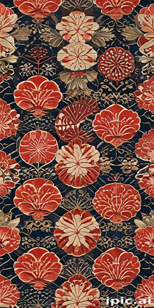 Vibrant Floral Pattern Featuring Red Flowers on a Dark Background