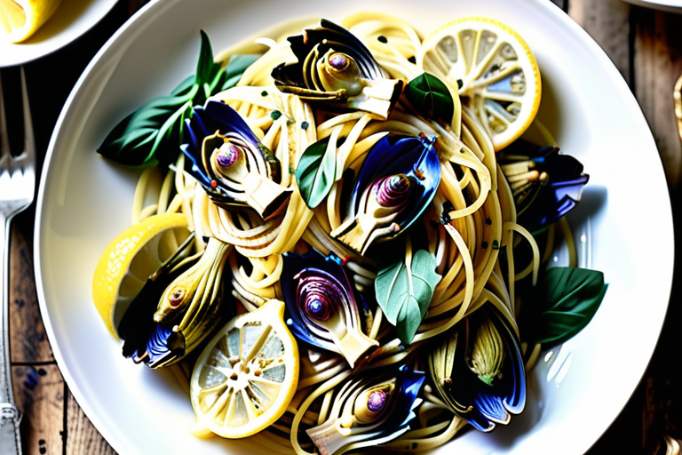 lemon spaghetti with roasted artichokes