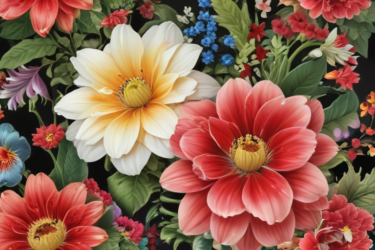 A Vibrant Floral Arrangement Featuring Colorful Blooms and Lush Greenery.