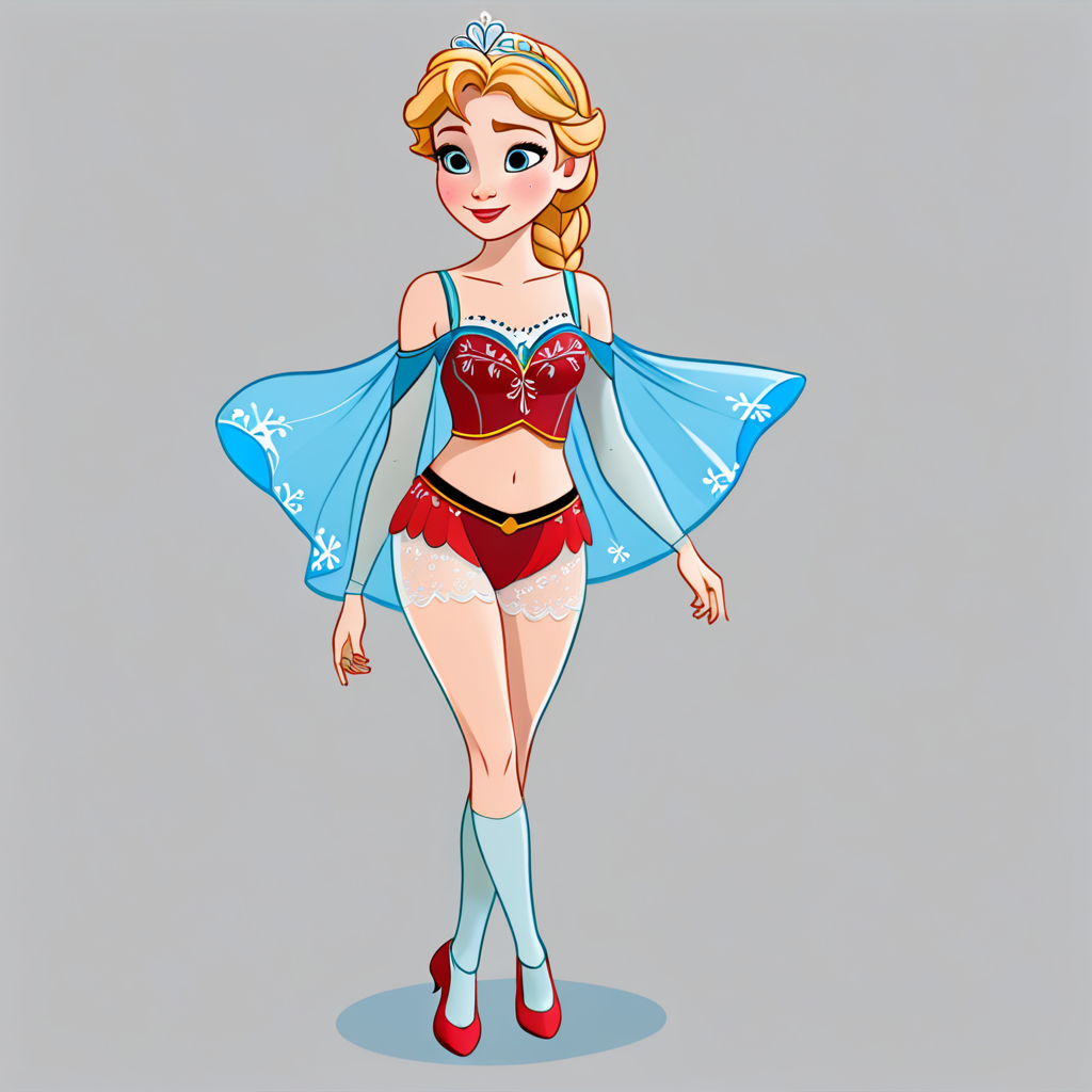 Free Ai Image Generator - High Quality and 100% Unique Images -  —  Anna from Cartoon Frozen as Cinderella from cartoon cinderella walks  dressed in transparent tiny red simple underwear. flat