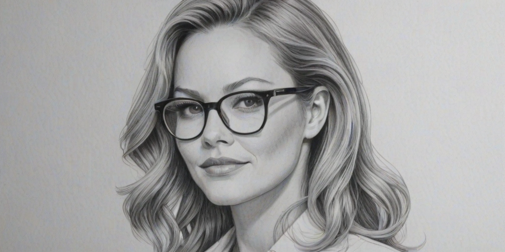 Sublime Becki Newton, pencil sketch, portrait of Gorgeous woman 1964s in glasses, hair style beatnik, outline, clear lines, fine lines, 8k
