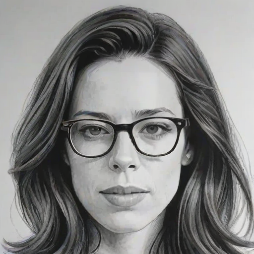Radiant Rebecca Hall, pencil sketch, portrait of Wonderful woman 1969s in glasses, hair style beatnik, outline, clear lines, fine lines, 8k