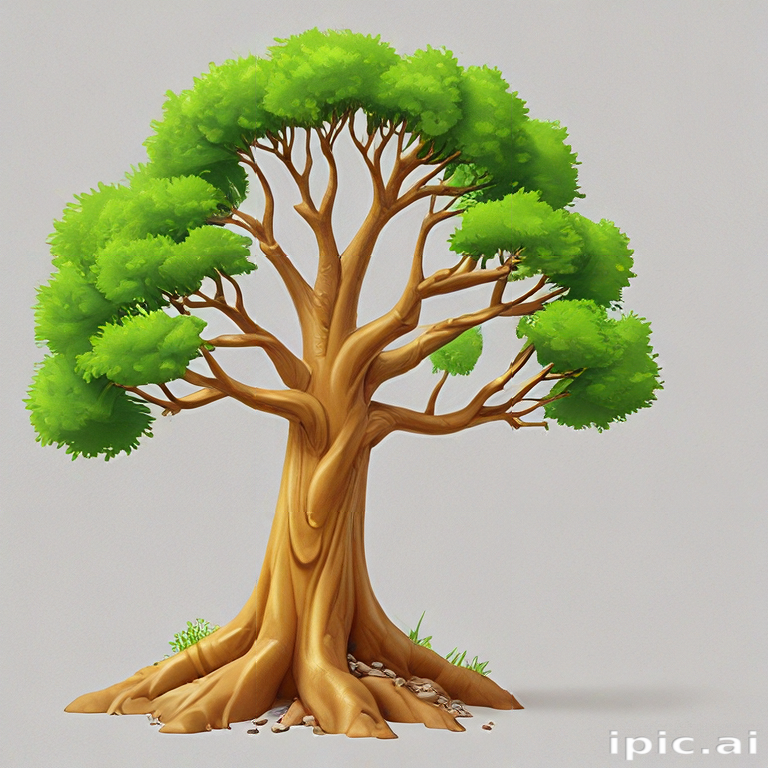 A Vibrant Green Tree with Lush Foliage and Strong, Textured Roots.