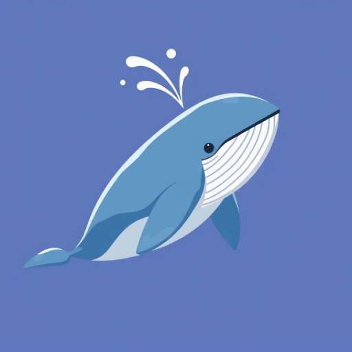 Create a high-resolution illustration of a stylized whale, featuring smooth curves and a playful splash of water, captured with a Canon EOS 5D Mark IV at f/8, ISO 100, 1/200s, from a slightly elevated angle to enhance depth and detail, using a clean and vibrant color palette.