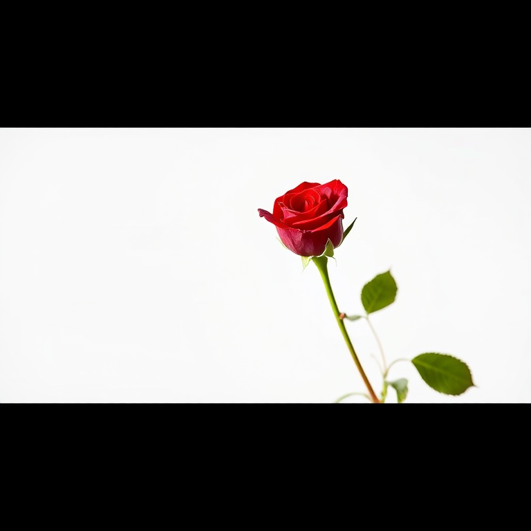 Create a high-resolution close-up image of a single red rose against a white background, using a DSLR camera at f/2.8, ISO 100, 1/100s shutter speed, with a 50mm lens in natural lighting to enhance details and colors.
