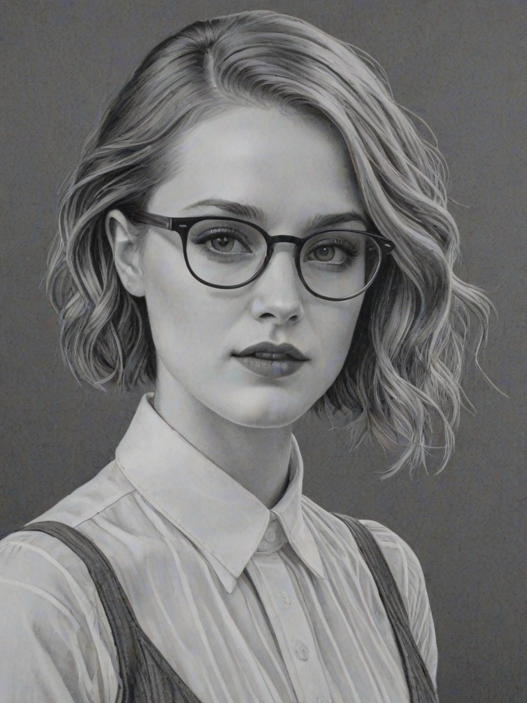 Exquisite Evan Rachel Wood, pencil sketch, portrait of Sublime woman 1921s in glasses, hair style beatnik, outline, clear lines, fine lines, 8k