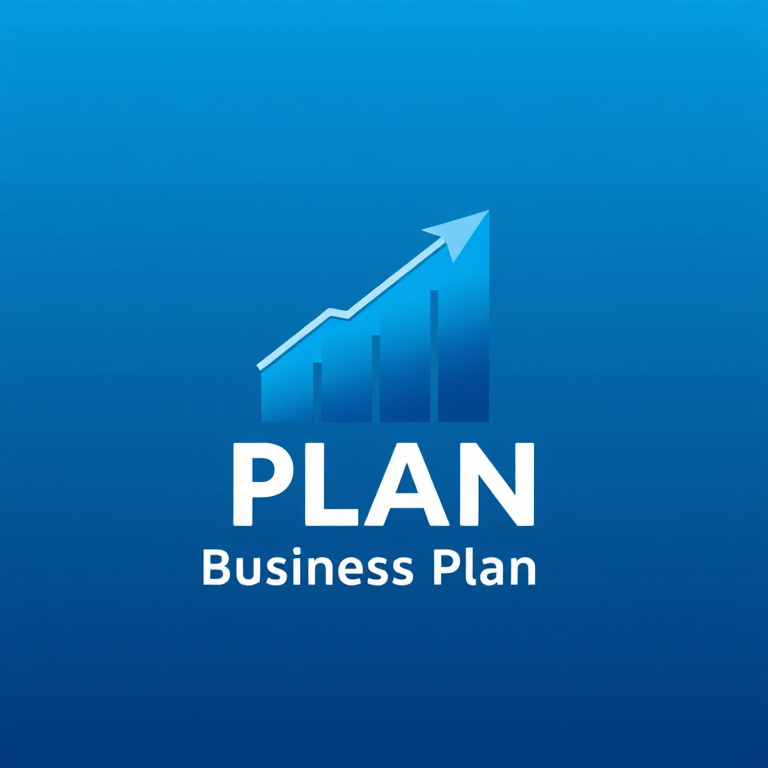 Create a sleek and modern logo for a business plan featuring a stylized upward arrow and blue gradient bar graph, captured with a Canon EOS 5D Mark IV at f/2.8, ISO 100, 50mm lens, shot from a top-down perspective with natural lighting for clarity and depth.