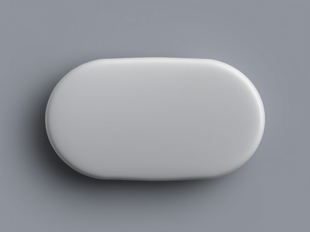 Create a high-resolution image of a blank grey oval button with a subtle gradient, using a DSLR camera with a 50mm lens, aperture set to f/1.8, ISO 100, and a soft focus background to enhance the clarity and smoothness of the button's surface.