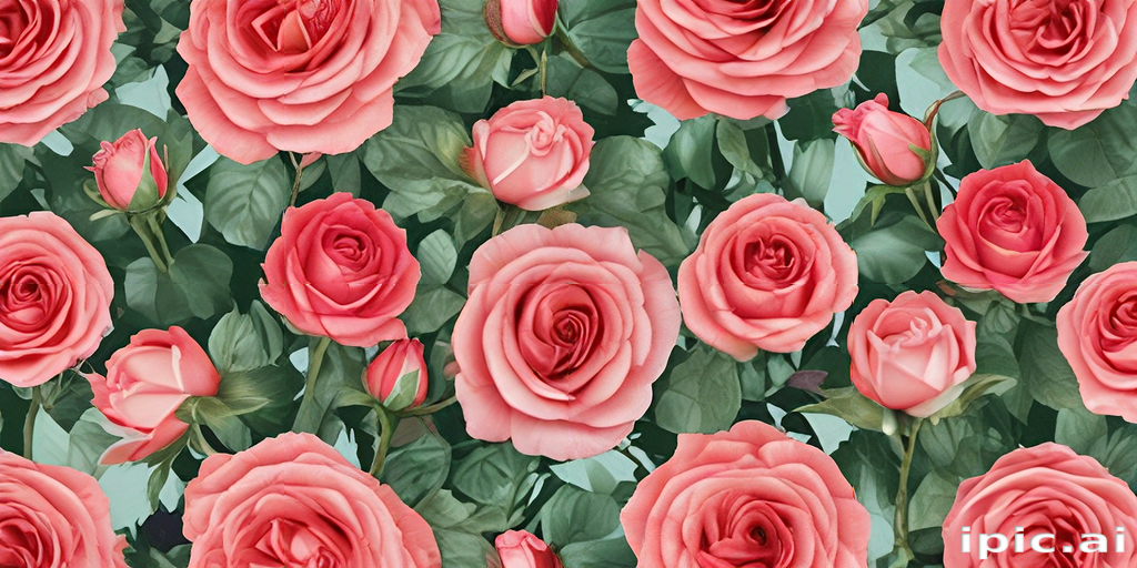A Beautiful Pattern of Vibrant Pink Roses Surrounded by Lush Green Leaves.
