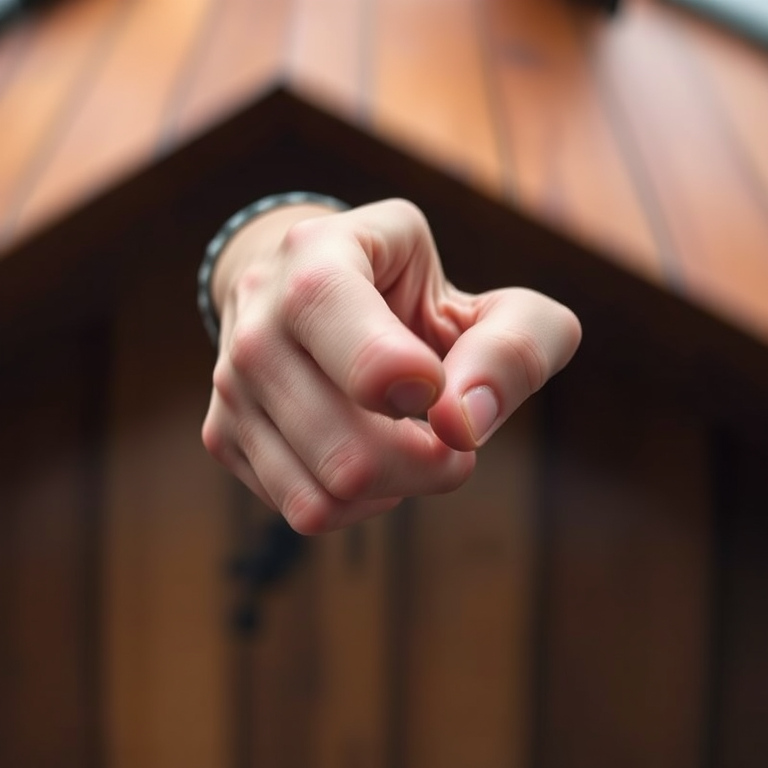 Create a high-resolution image of a hand pointing with detailed texture and shading, using a 50mm lens, f/2.8 aperture, ISO 100, soft natural lighting, top-down view, digital DSLR camera, with a focus on enhancing hand contours and depth.