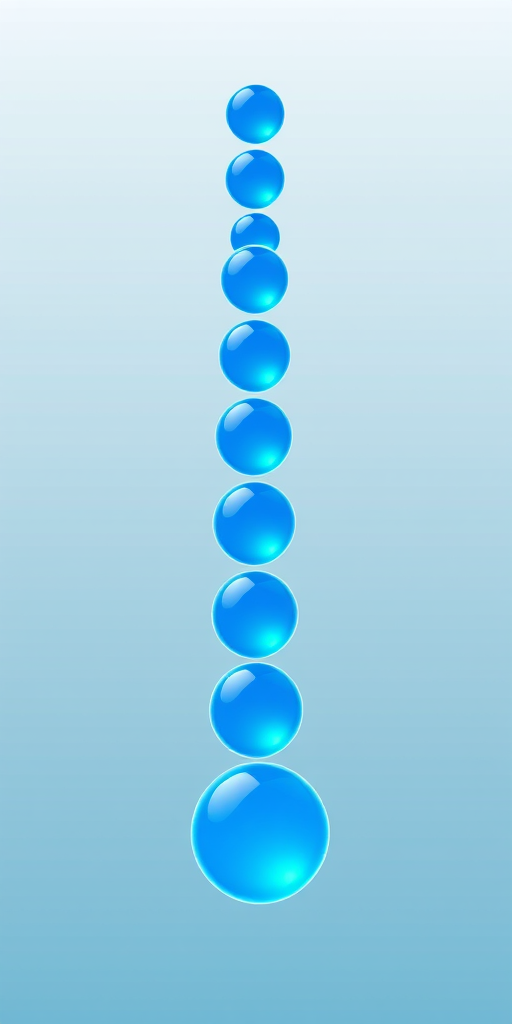 Create a vector graphic of a stylized spine with eight blue spheres gradually increasing in size from the bottom to the top, connected by a flowing line, using a high-resolution digital illustration style, viewed from a slightly angled perspective, with a soft gradient background to enhance depth and clarity.