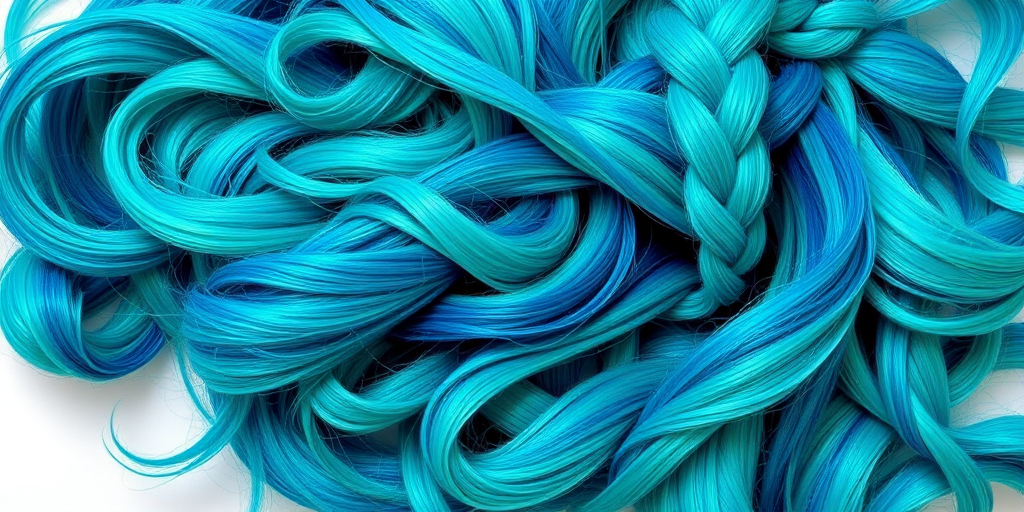 Vibrant Mermaid Mane showcasing a mesmerizing blend of teal, aqua, and turquoise hues in a voluminous, wavy style with shimmering highlights and intricate braided accents
